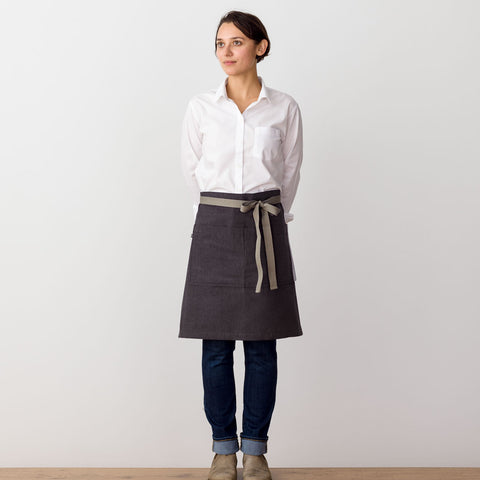 Bistro Middly Apron Charcoal with Tan Straps, 25