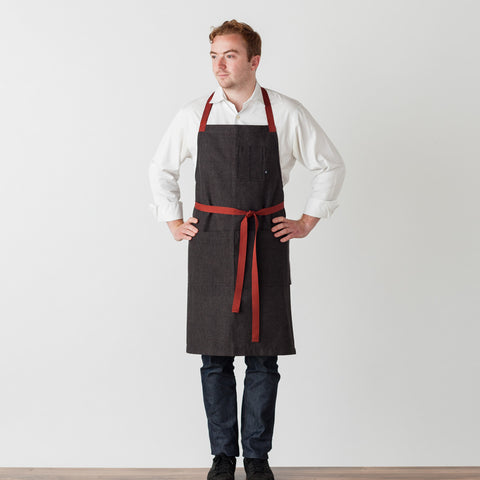 Standard Cross-back Apron, Charcoal with Red Straps, 30
