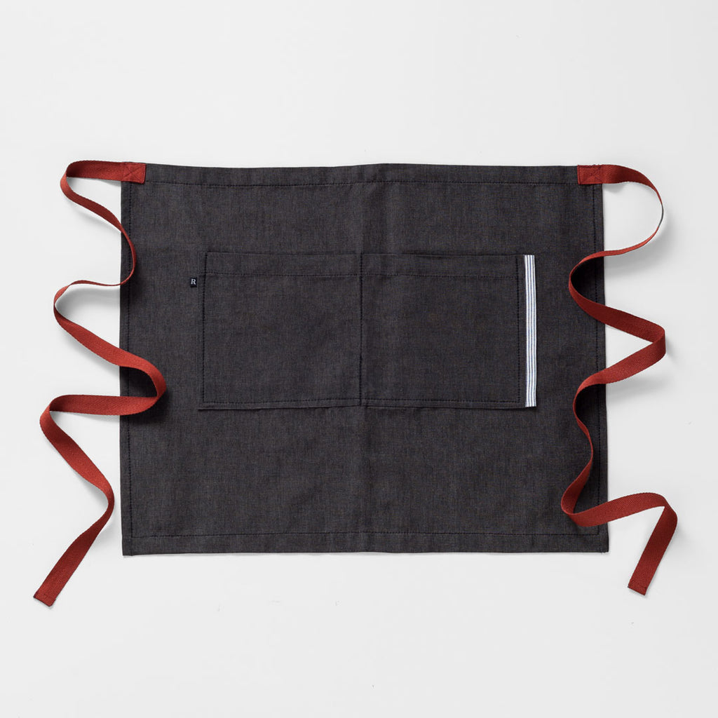 Bistro Middly Apron Charcoal Black with Red Straps, 25" W x 20" L