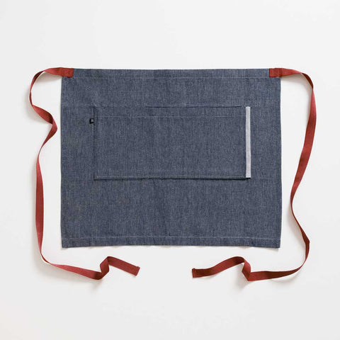 Bistro Middly Apron Blue Denim with Red Straps, 25